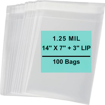 14X7+3 inches Lip and Tape Resealable Bags Co-Extruded 1.25 Mil PPE